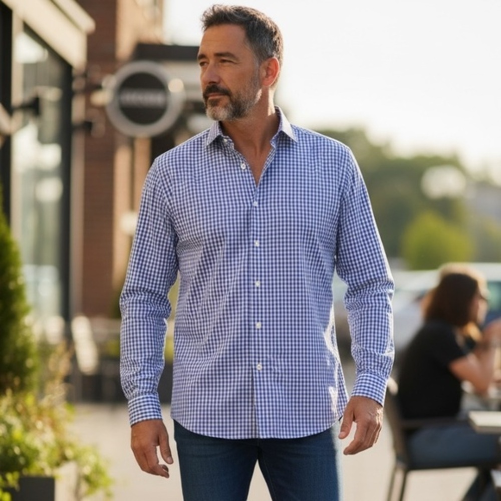 UNTUCKit Men's Blue, Purple  and White Micro Check buttoned down Shirt size xlg